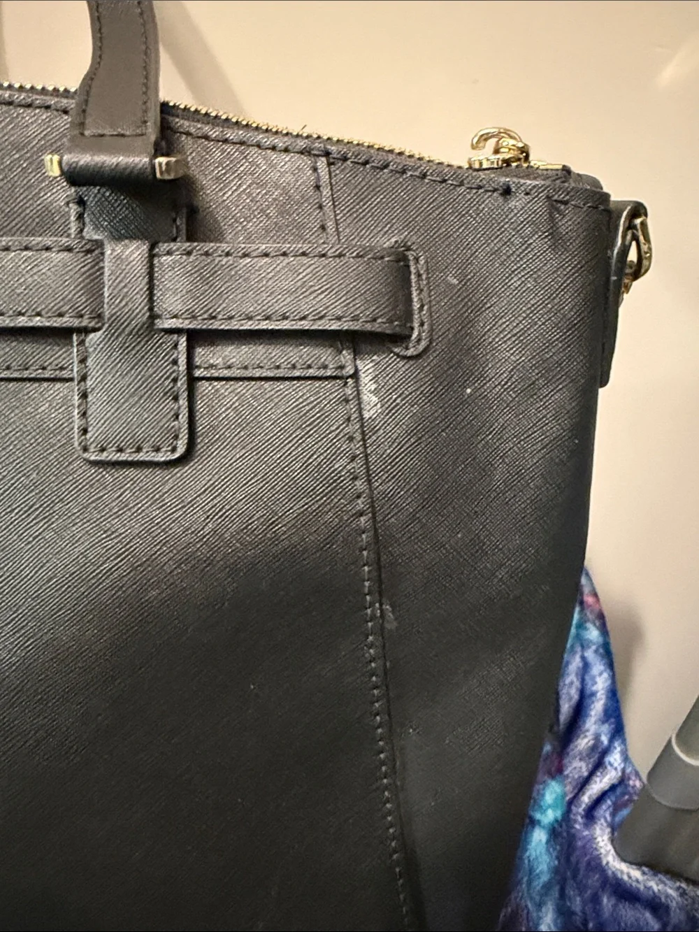 Michael Kors Black Leather Tote with Gold-Tone Lock - Picture 6 of 14